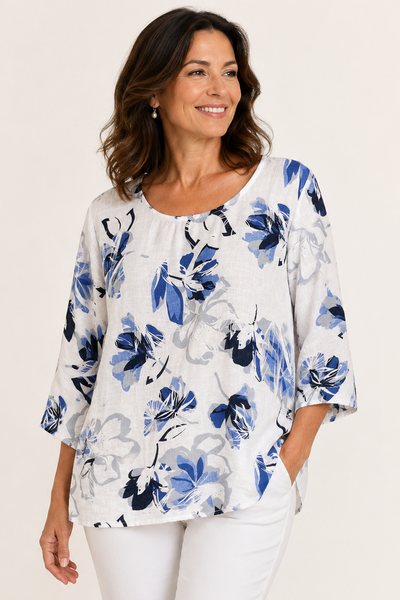Abstract Floral Top - White
