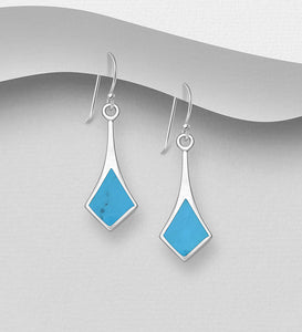 925 Sterling Silver Hook Earrings, Decorated with Turquoise Stone