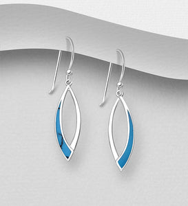 925 Sterling Silver Oval Hook Earrings, Decorated with Turquoise Stone