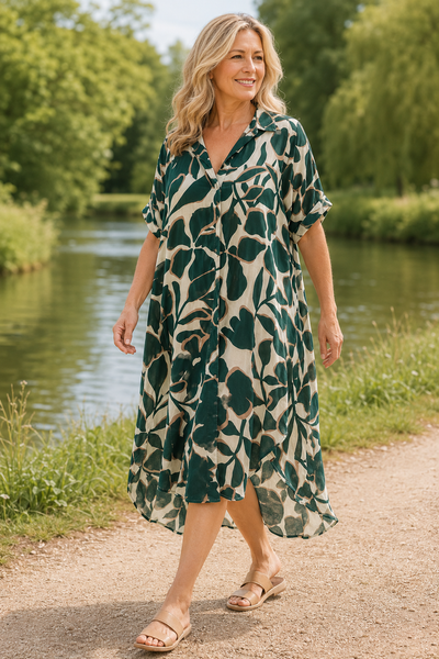Autumn Leaves Print Dress - Green