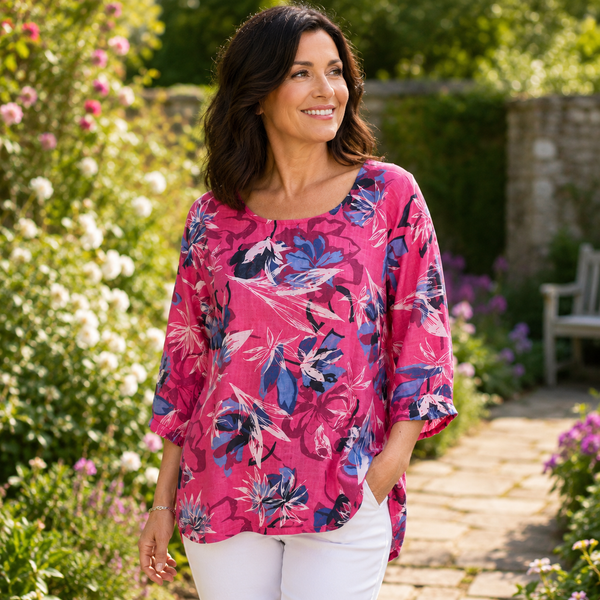 Abstract Floral Top - Fuchsia