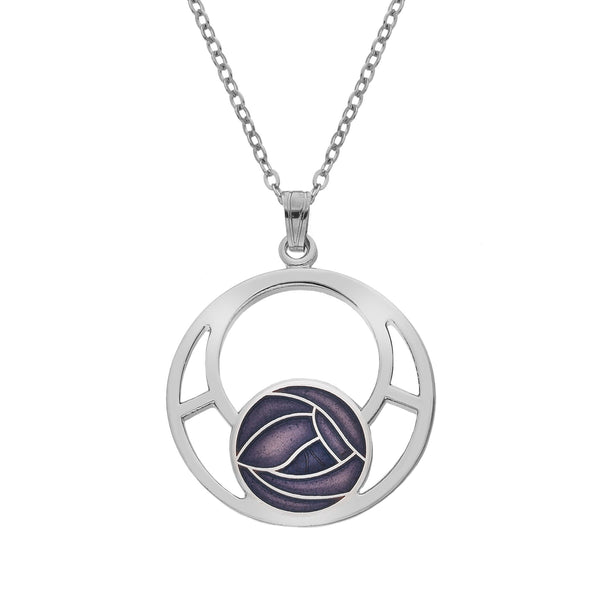 Rennie Mackintosh Round Rose & Lattice Pendant Purple