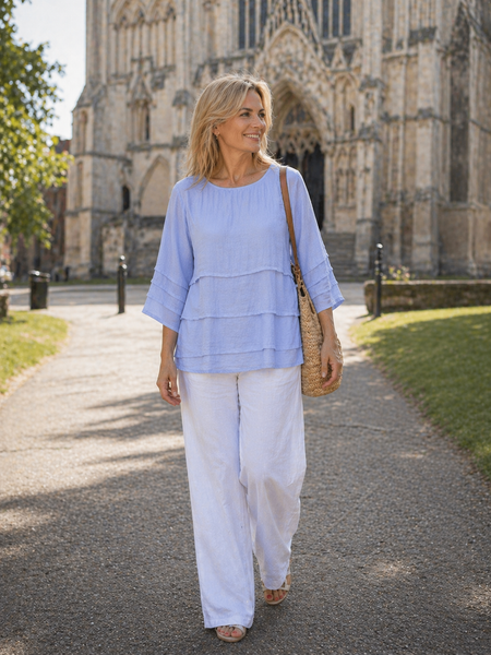 Pin Tuck Plain Top - Powder Blue