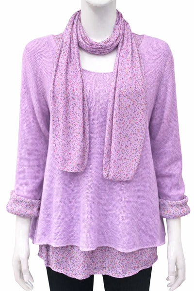 Knitted Layer Top with Scarf -  Lilac