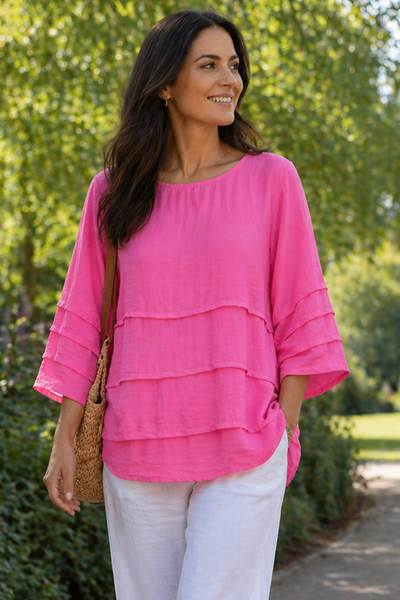 Pin Tuck Plain Top - Fuchsia