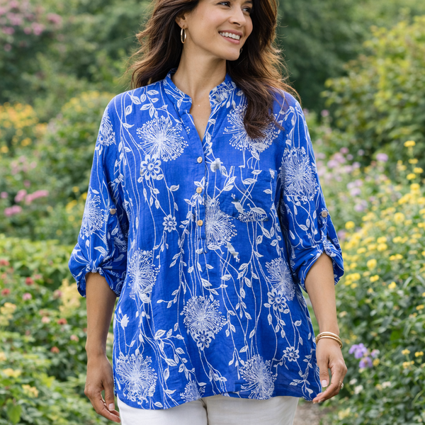 Dandelion Printed Top - Royal Blue