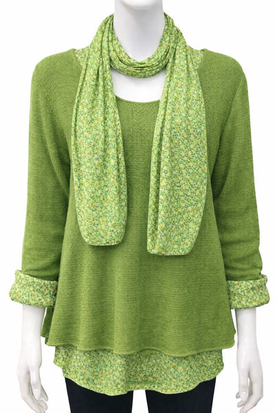 Knitted Layer Top with Scarf -  Apple