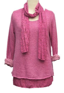 Knitted Layer Top with Scarf - Fuchsia