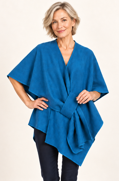 Poncho with Self-Tie Waist - Teal