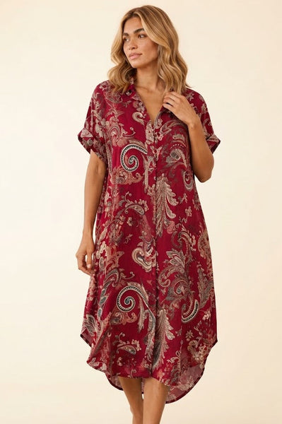 Paisley Print Dress - Deep Red