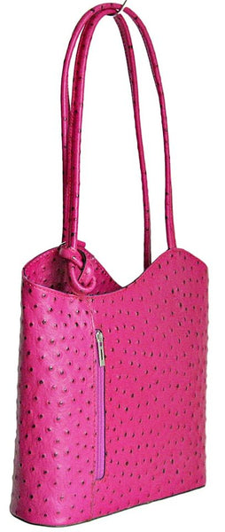 Ostrich Effect Leather Handbag Backpack - Fuchsia