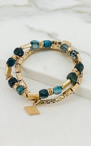 Envy - gold & Green 2 -Strand Bead Bracelet
