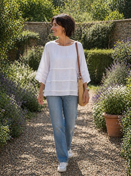 Pin Tuck Plain Top - White