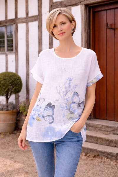 Butterfly & Floral Top - White