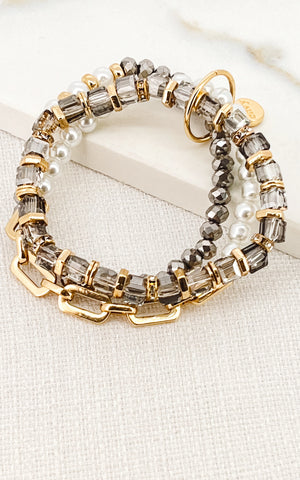 Envy - Gold & Grey links 3-Strand Bead Bracelet
