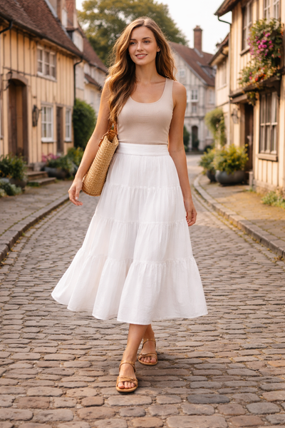 Tiered Maxi Skirt - White