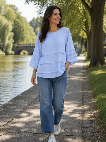 Pin Tuck Plain Top - Powder Blue