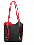 Italian Leather Pebble-Dash Backpack - Black Red