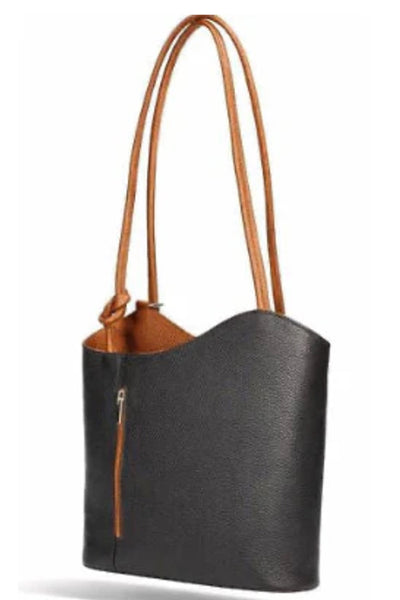 Italian Leather Pebble-Dash Backpack - Navy & Tan
