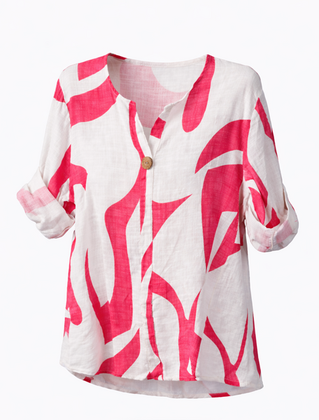 Abstract Print One Button Top - Pink