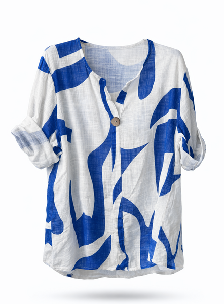 Abstract Print One Button Top - Royal Blue