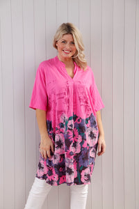 Floral Ink Print Tunic - Fuchsia