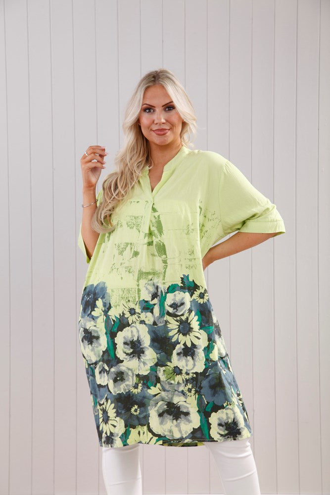 Floral Ink Print Tunic - Lime