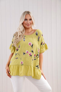 Cotton Tulip Frill Edge Top - Lime