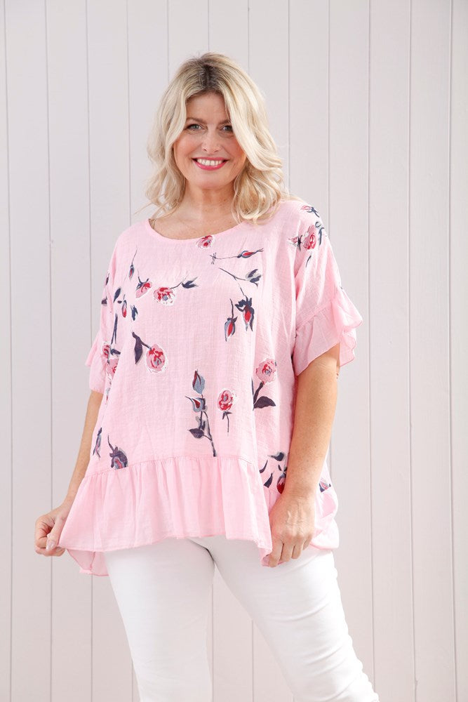 Cotton Tulip Frill Edge Top - Light Pink