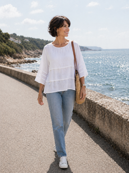Pin Tuck Plain Top - White