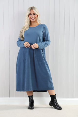 Asymmetric Cord Dress - Denim