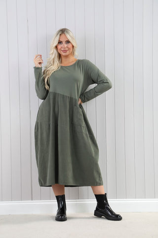 Asymmetric Cord Dress - Khaki