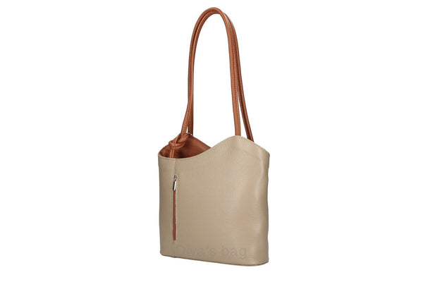Italian Leather Pebble-Dash Backpack - Beige & Tan