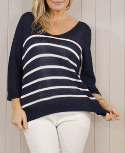 Striped Slouch Knit - Navy
