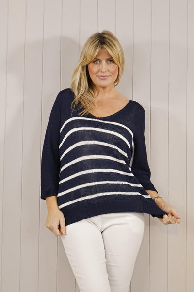 Striped Slouch Knit - Navy