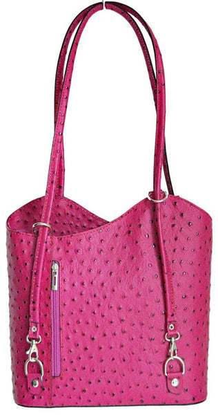 Ostrich Effect Leather Handbag Backpack - Fuchsia