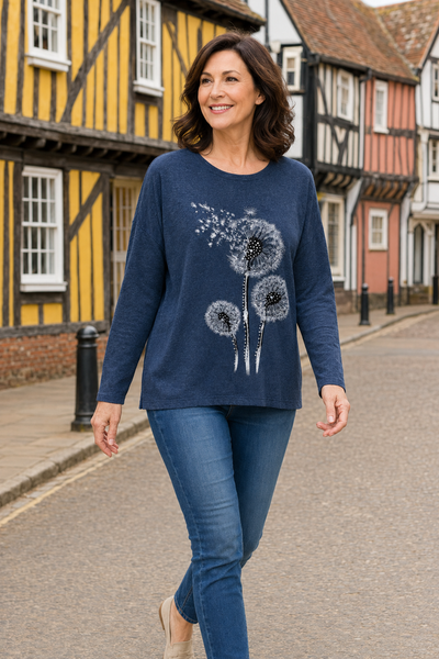 Embellished Dandelion Knit - Navy