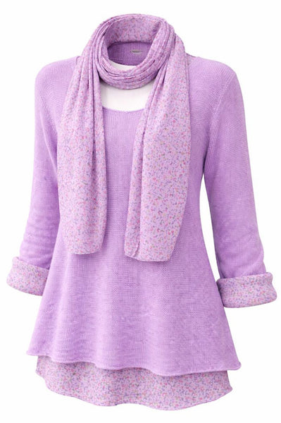 Knitted Layer Top with Scarf -  Lilac