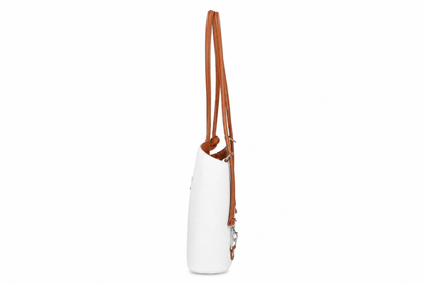 Italian Leather Pebble-Dash Backpack - White & Tan