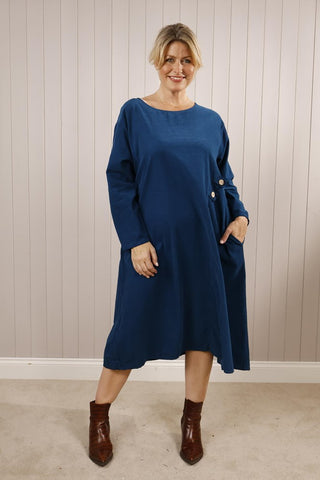 Cord 3 Button Dress - Teal