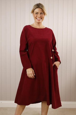 Cord 3 Button Dress - Bordeaux
