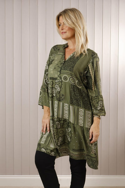 Random Paisley Print Tunic Dress - Khaki