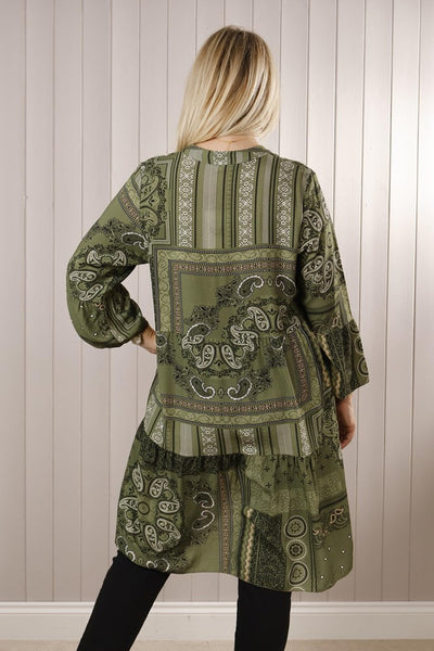 Random Paisley Print Tunic Dress - Khaki
