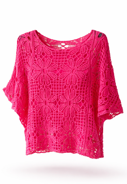 2-Piece Crochet Floral Top - Fuchsia