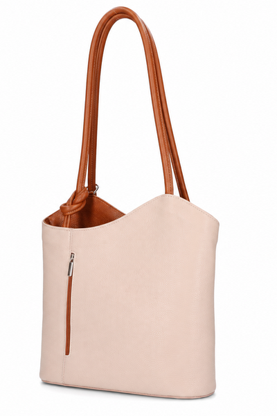 Italian Leather Pebble-Dash Backpack - Pale Pink & Tan