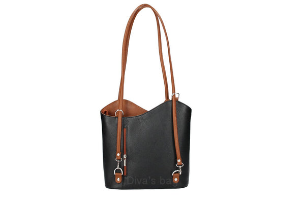 Italian Leather Pebble-Dash Backpack - Blue & Tan