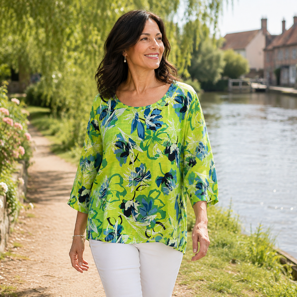 Abstract Floral Top - Lime Green