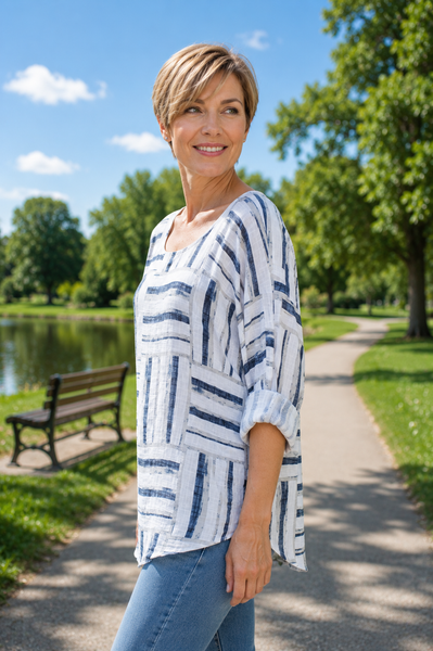 Geometric Squares Top - White