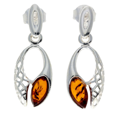 925  Silver & Amber Celtic Drop Earrings