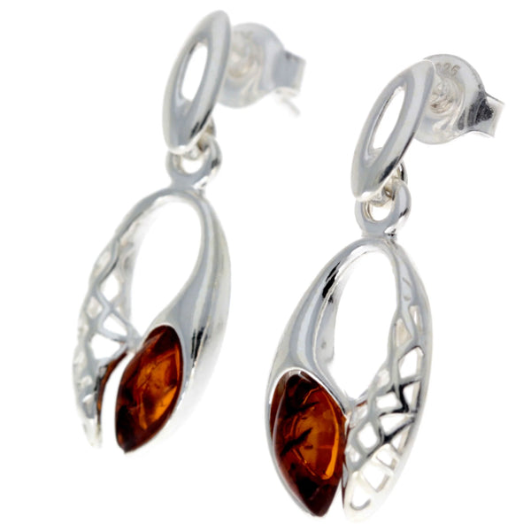 925  Silver & Amber Celtic Drop Earrings